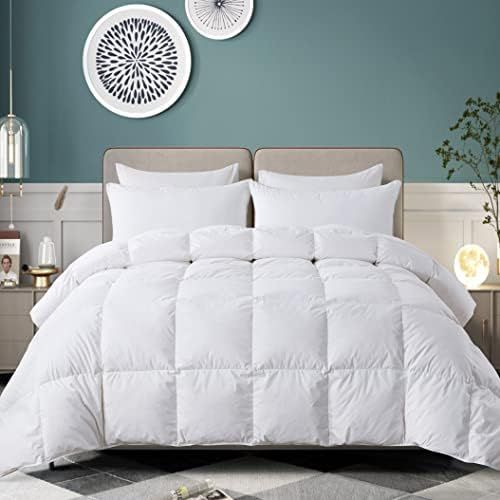 ELNIDO QUEEN White Comforter with Feather and Down Filling - 100% Cotton Cover - Warmth All Season D | Amazon (US)