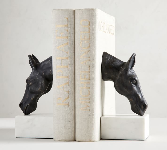 Bronze Horse & Marble Bookends | Pottery Barn | Pottery Barn (US)