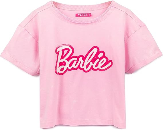 Barbie Cropped T-Shirt for Women | Ladies Fashion Doll Retro Logo Pink Grey OR Black Crop Top | Amazon (US)
