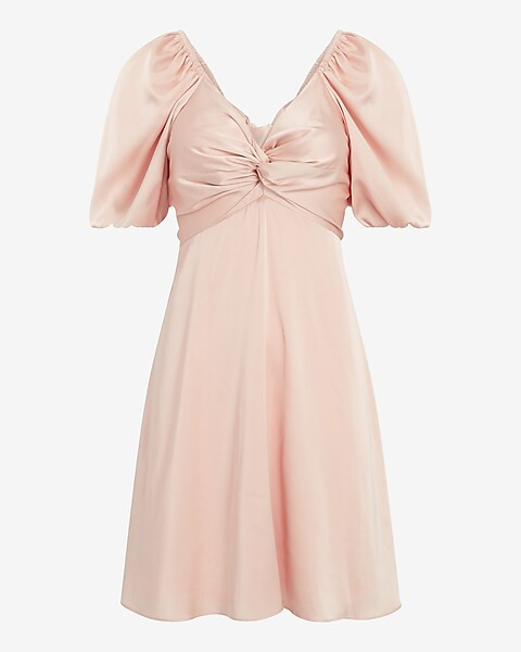 Conscious Edit Satin Twist Front Puff Sleeve Mini Dress | Express
