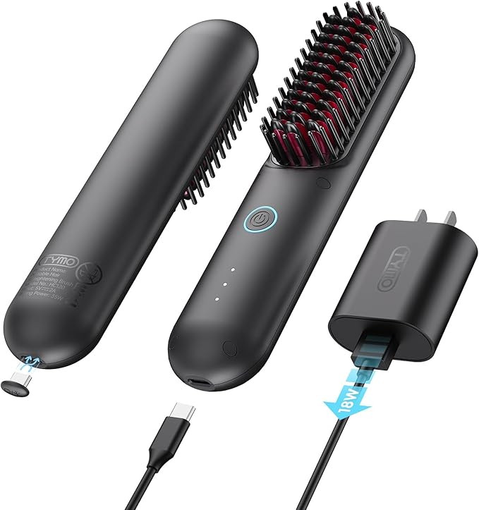 TYMO Porta Cordless Hair Straightener Brush, Portable Mini Straightening Brush for Travel, Negati... | Amazon (US)