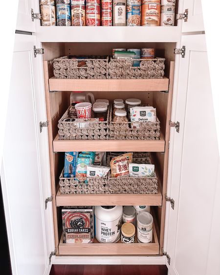 These baskets make my pantry look more organized! They did shed a little bit when I tried to fit them together on the shelves. Overall I am very happy with the quality and look!! 
Amazon finds, pantry organization, baskets, home, kitchen 

#LTKunder100 #LTKhome #LTKSeasonal