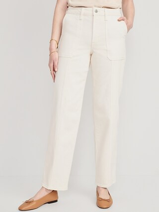 High-Waisted OG Loose Ecru-Wash Utility Jeans for Women | Old Navy (US)