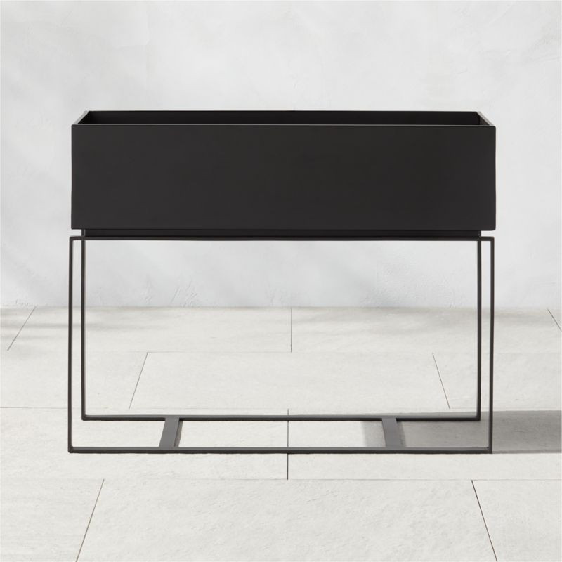 Baros Modern Black Metal Outdoor Raised Planter Low + Reviews | CB2 | CB2