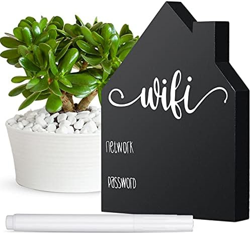 WiFi Password Sign Wooden Table WiFi Sign Wooden Freestanding Sign with Board Erasable Pen Chalkb... | Amazon (US)