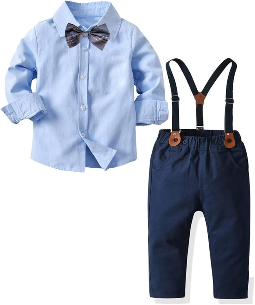Volunboy Boys Clothes Set Toddler Kids Gentlemen Suit Long Sleeve Bow Tie Shirts Suspenders Pants... | Amazon (US)