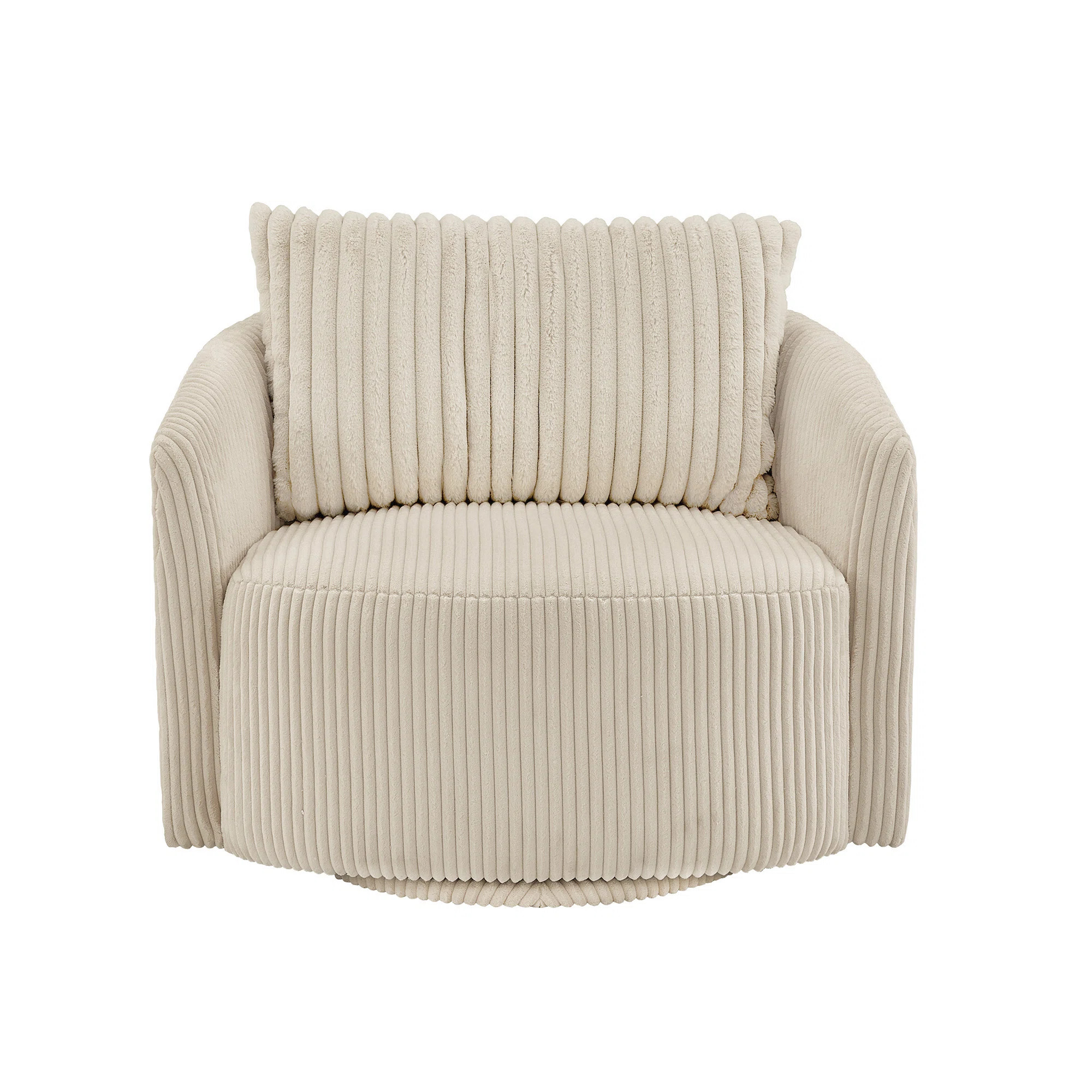 Doniphan Oversized Wale Corduroy Swivel Accent Chair With Furry Channel Pillow | Wayfair North America