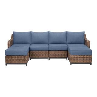 Home Decorators Collection Spruce Creek 6 Piece Aluminum Wicker Outdoor Sectional Set with Cushio... | The Home Depot