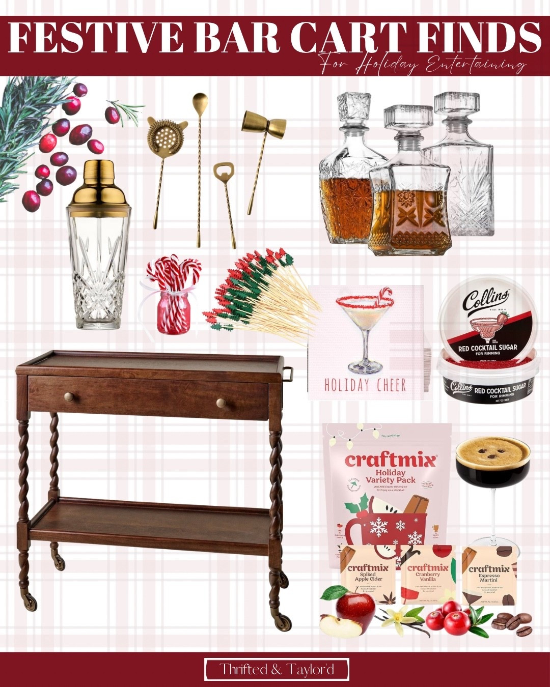 Festive bar cart finds that make holiday entertaining feel effortless 🎄
I pulled together a mix of timeless bar essentials and fun seasonal details to help you create a cozy, Christmas-ready bar cart. Think vintage-inspired decanters, gold bar tools, pretty cocktail stirrers, festive sugars, and easy drink mixes that are perfect for hosting nights, Christmas parties, or casual gatherings at home.
These are the kinds of pieces you can pull out year after year, with just enough holiday charm to make everything feel special. Scroll through to shop each item and build a bar cart that’s ready for all the holiday cheers.

#LTKSeasonal #LTKHome #LTKHoliday