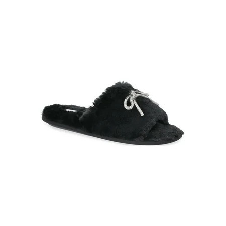 Joyspun Women's Rhinestone Bow Open-Toe Slippers | Walmart (US)