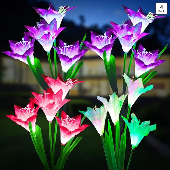 KOOPER Outdoor Solar Lights, 4 Pack Solar Garden Light with Bigger Lily Flowers, Waterproof 7 Col... | Amazon (US)