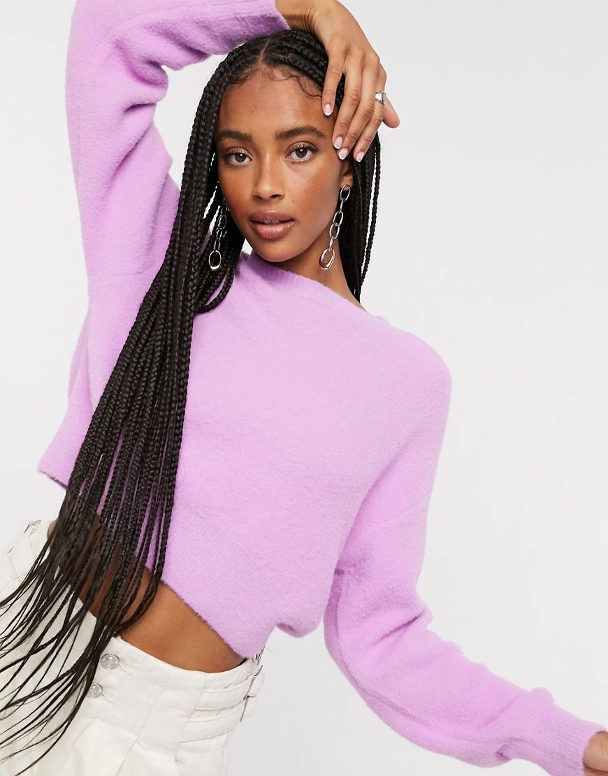 Bershka soft touch crew neck sweater in lilac-Purple | ASOS (Global)