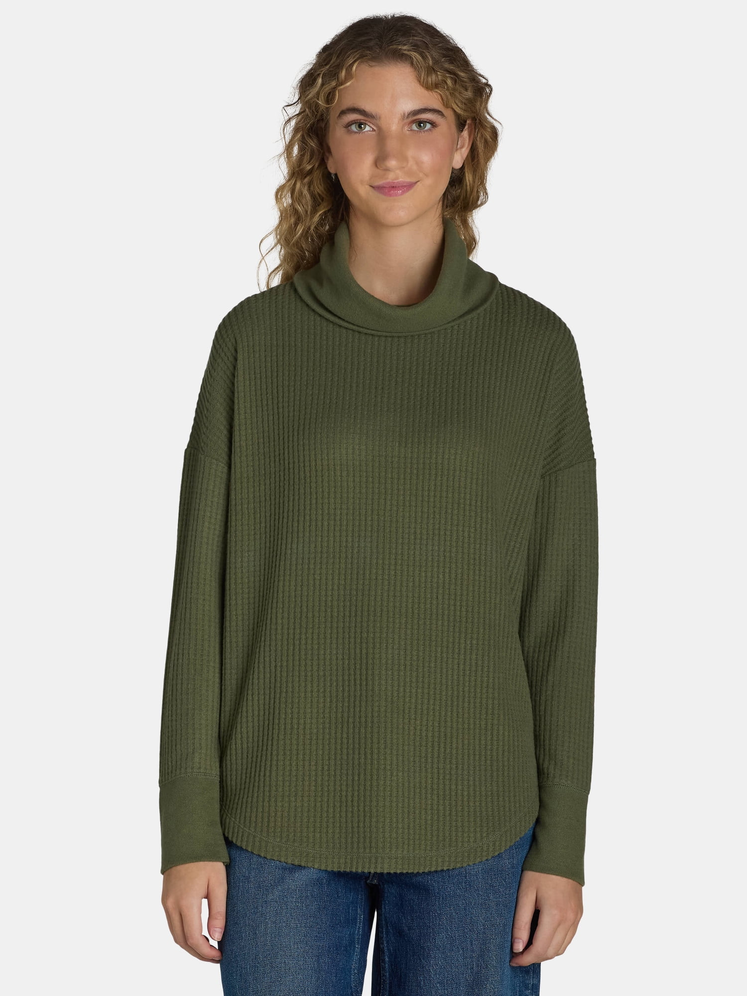 Time and Tru Women's Cowl Neck Waffle Knit Tunic, Size S-XXXL | Walmart (US)
