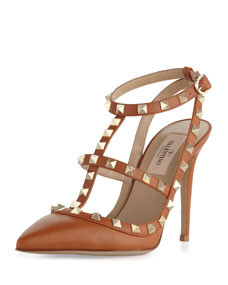 Rockstud Leather Slingback Sandal, Cognac | Bergdorf Goodman
