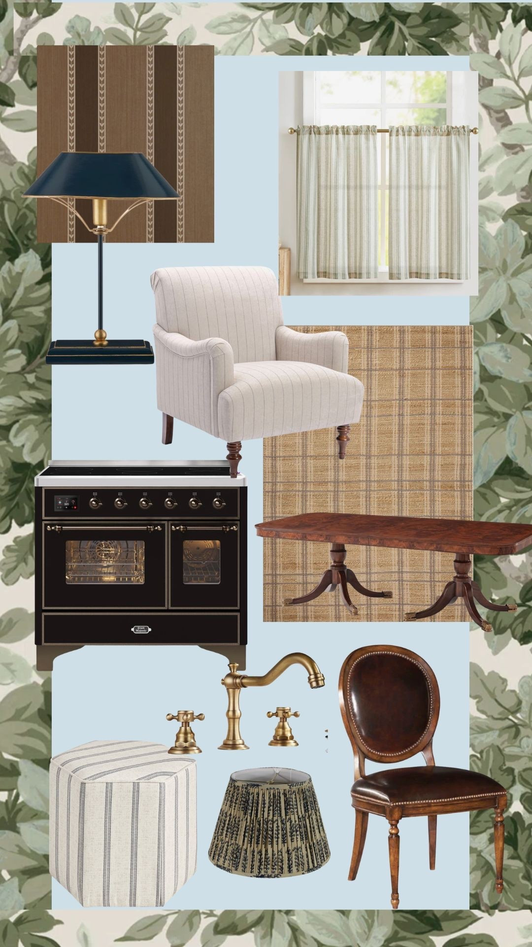 So many great classic and timeless home finds on @wayfair. #Wayfair #WayfairPartner 

Chair 
Dining table 
Sisal rug 
Oven
Range 
Brass faucet 
Dining chair 
Cafe curtains 
Lamp 
Wallpaper 

#LTKHome #LTKSeasonal