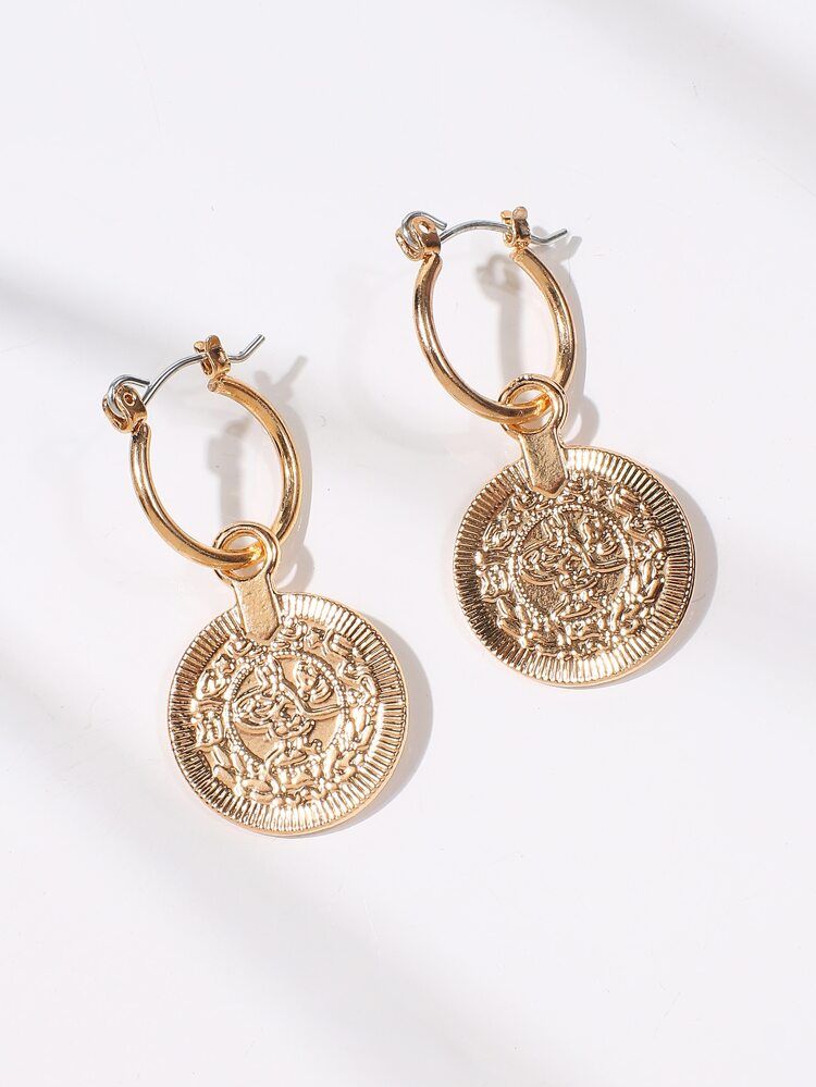 Coin Decor Hoop Earrings | ROMWE