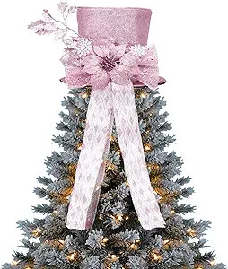 Garvee Pink Christmas Tree Topper Bow, 9.84 in Glitter Christmas Tree Decoration with Bows & Deco... | Amazon (US)