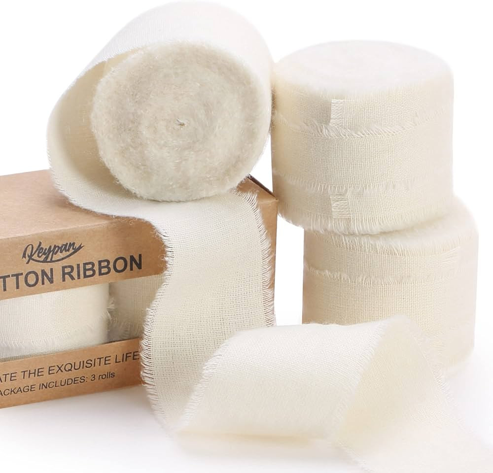 Ivory Ribbon 1-1/2 x 15 Yards Handmade Cotton Frayed Fringe Fabric Ribbons for Crafts Flower Bouq... | Amazon (US)