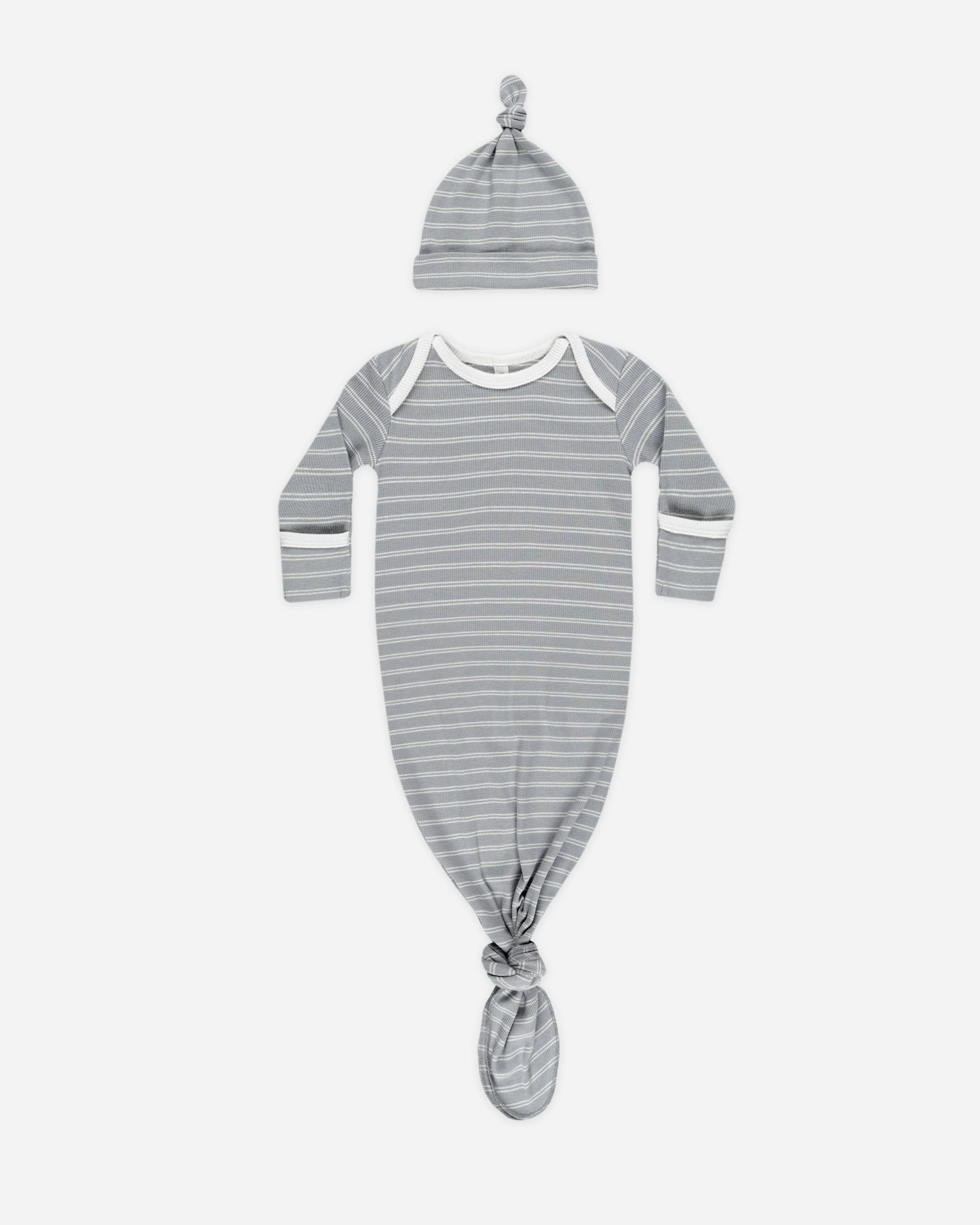 Knotted Baby Gown + Hat Set || Blue Pinstripe | Rylee + Cru
