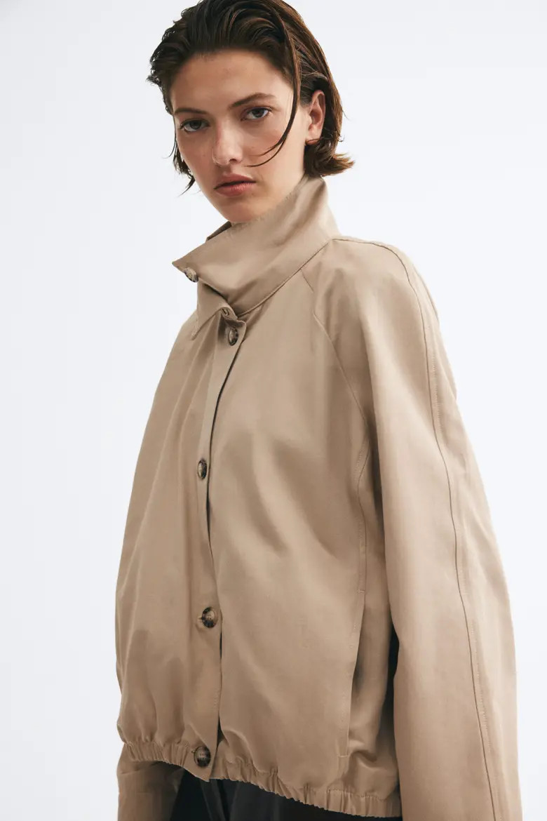 H&M Oversized Funnel-Collar Jacket in Beige at Nordstrom, Size Medium | Nordstrom