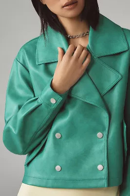 Avec Les Filles Faux-Leather Cropped Peacoat | Anthropologie (US)