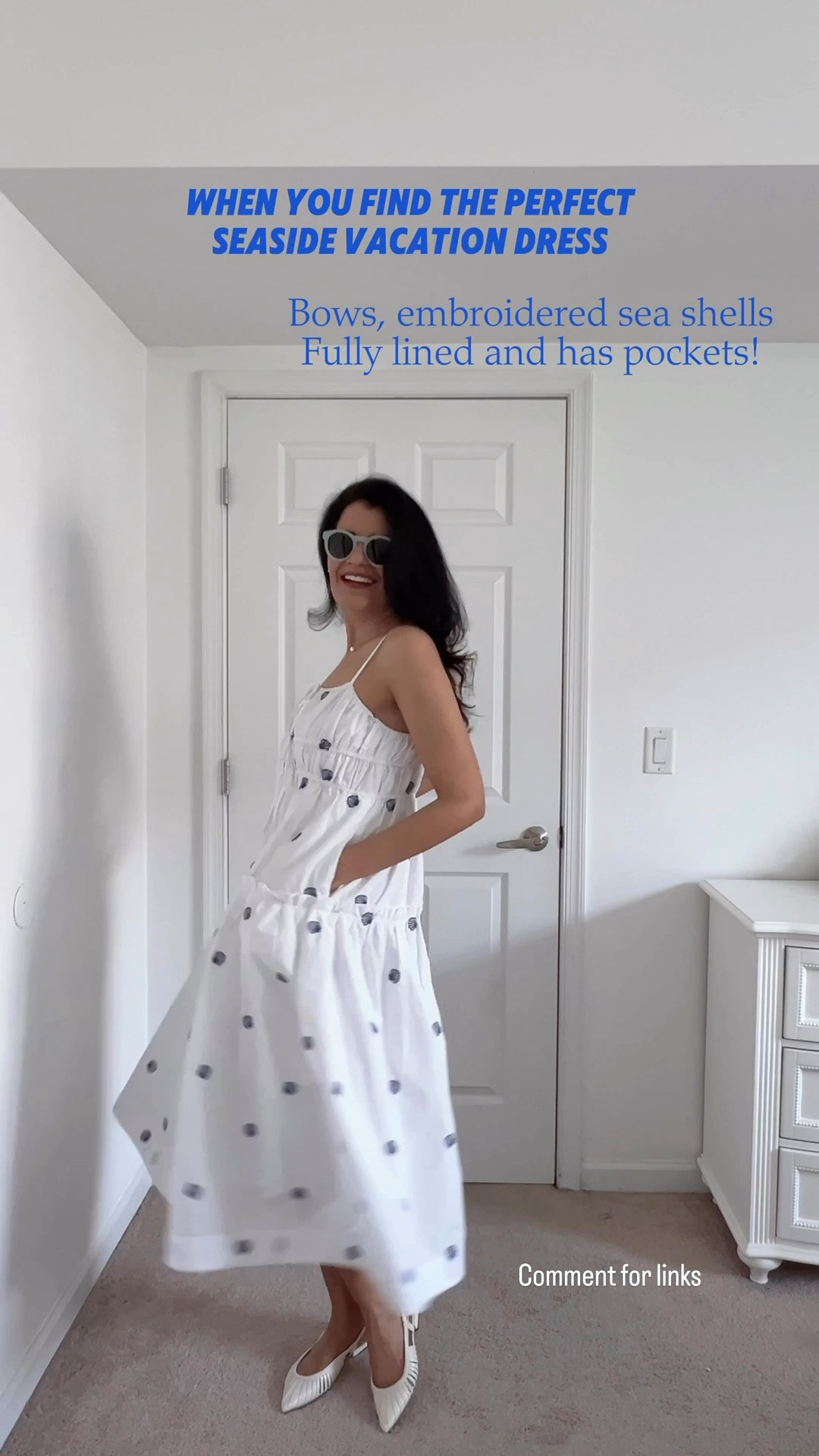 Run, don’t walk to get this crisp white dress with beautiful seashell embroidery, ruched bodice with bows! It is fully lined and has pockets! Fits TTS. #summerdress #vacationdress

#LTKStyleTip #LTKFindsUnder50