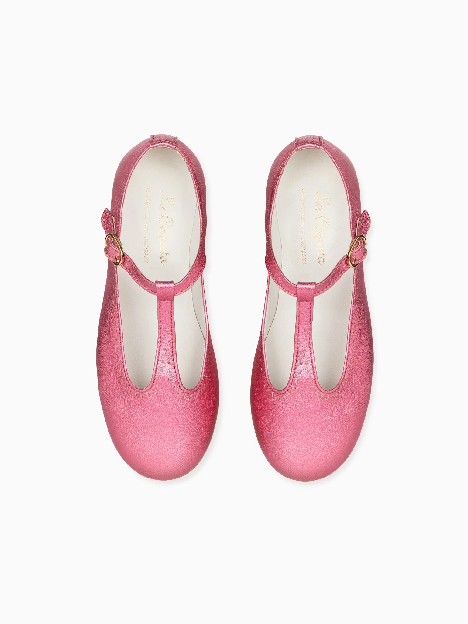 Metallic Pink Girl T-Bar Shoes | La Coqueta Kids UK | La Coqueta
