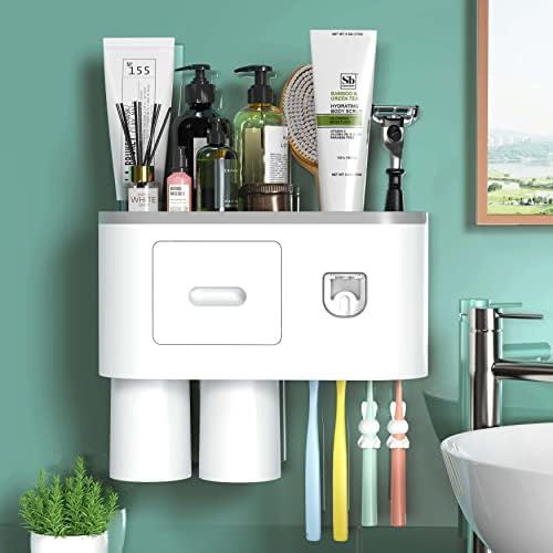 Toothbrush Holder Wall Mounted, Automatic Toothpaste Dispenser Squeezer Kit -Magnetic Toothbrush ... | Amazon (US)