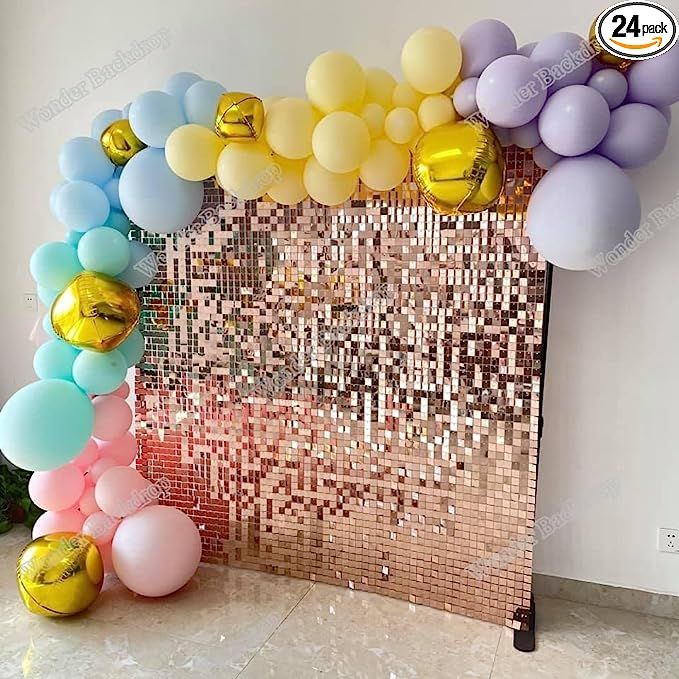 Rose Gold Shimmer Wall Backdrop - 24 pcs Decorations Panel | Wedding , Birthday, Anniversary, Eng... | Amazon (US)