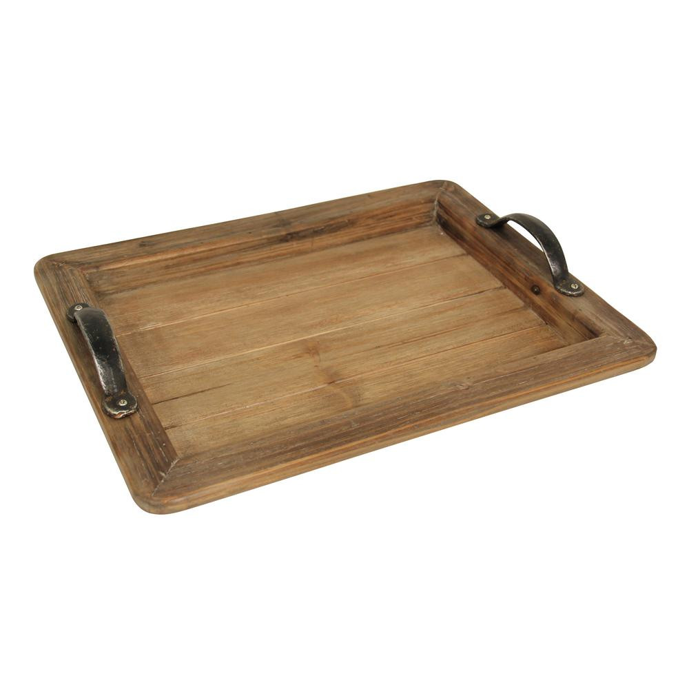 Cheungs Natural wooden tray with verticle handles, Brown | The Home Depot