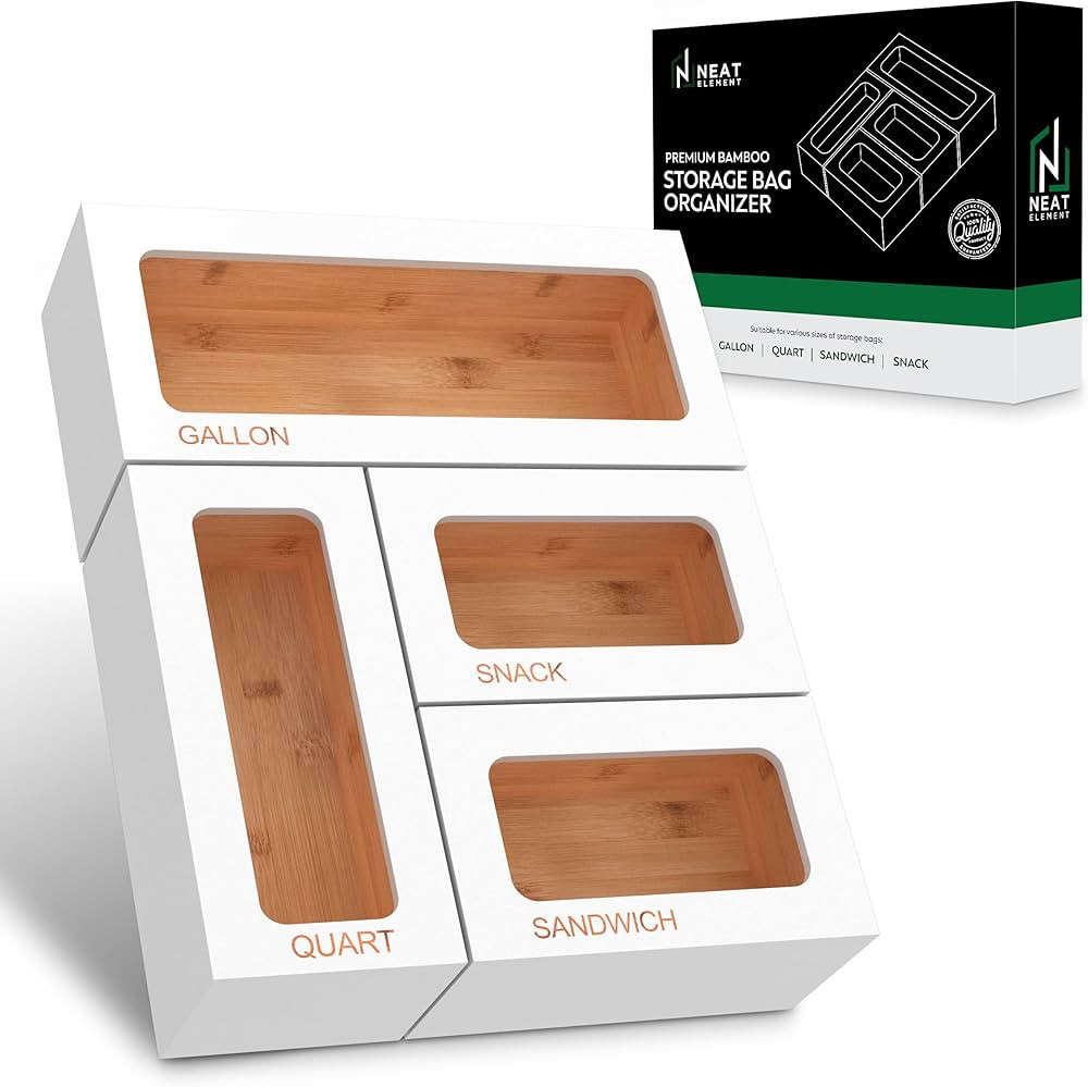 Ziplock Bag Storage Organizer, Bamboo Ziplock Bag Organizer for Drawer, Ziploc Bag Organizer for ... | Amazon (US)