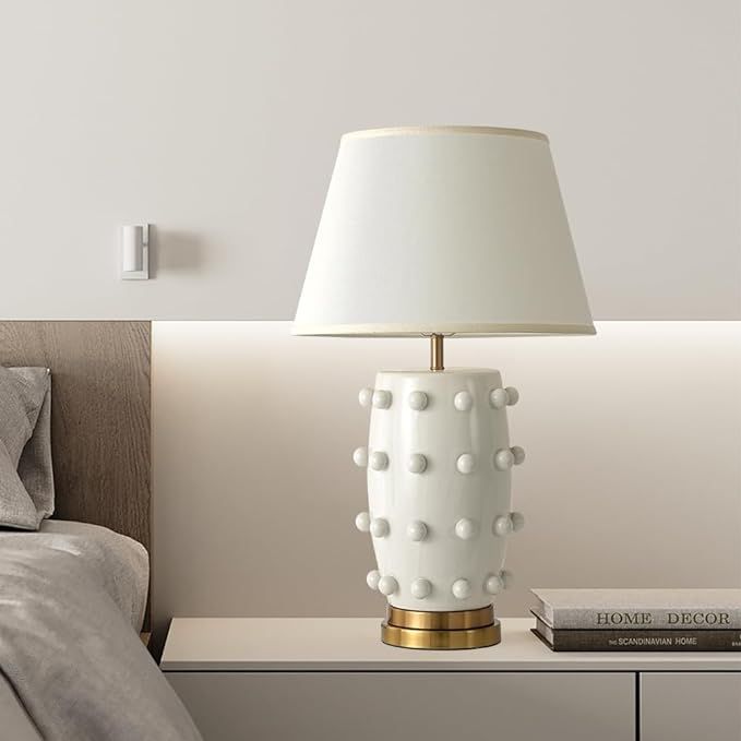 CKENSU Modern Ceramic Linden Table Lamp - 27" White Ball Farmhouse Design, Classic Nightstand Lar... | Amazon (US)
