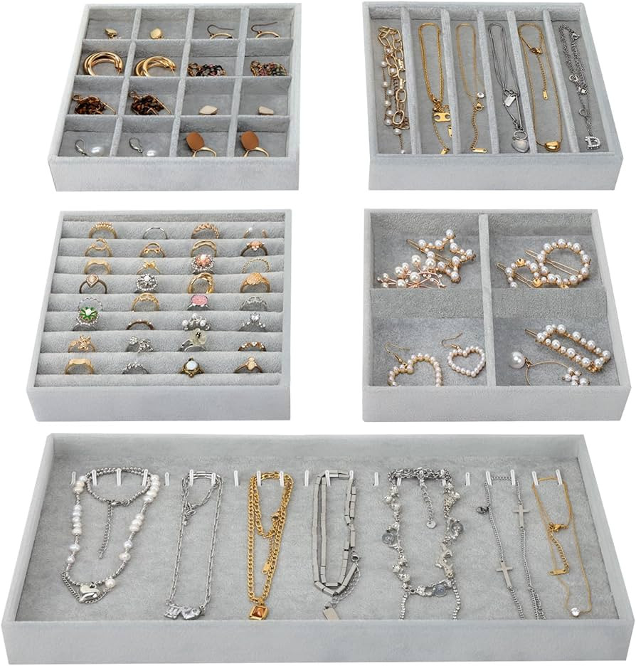 Fixwal Jewelry Organizers and Storage, 14in Stackable Jewelry Drawer Organizer, Set of 5 Jewelry ... | Amazon (US)