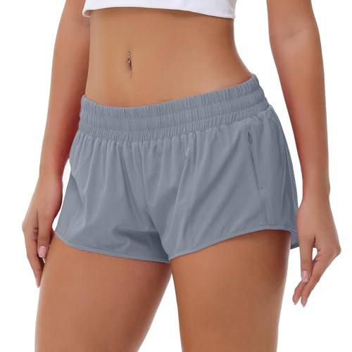 Aurefin Lightweight Athletic Shorts for Women, Quick Dry Running Shorts with Zip Pocket and Liner Womens Gym Workout Shorts Grey M | Amazon (US)