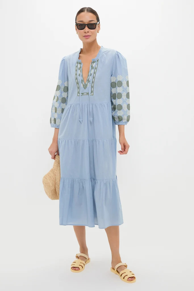 Sky Geometric Embroidered Long Sleeve Salty Paloma Caftan | Tuckernuck (US)