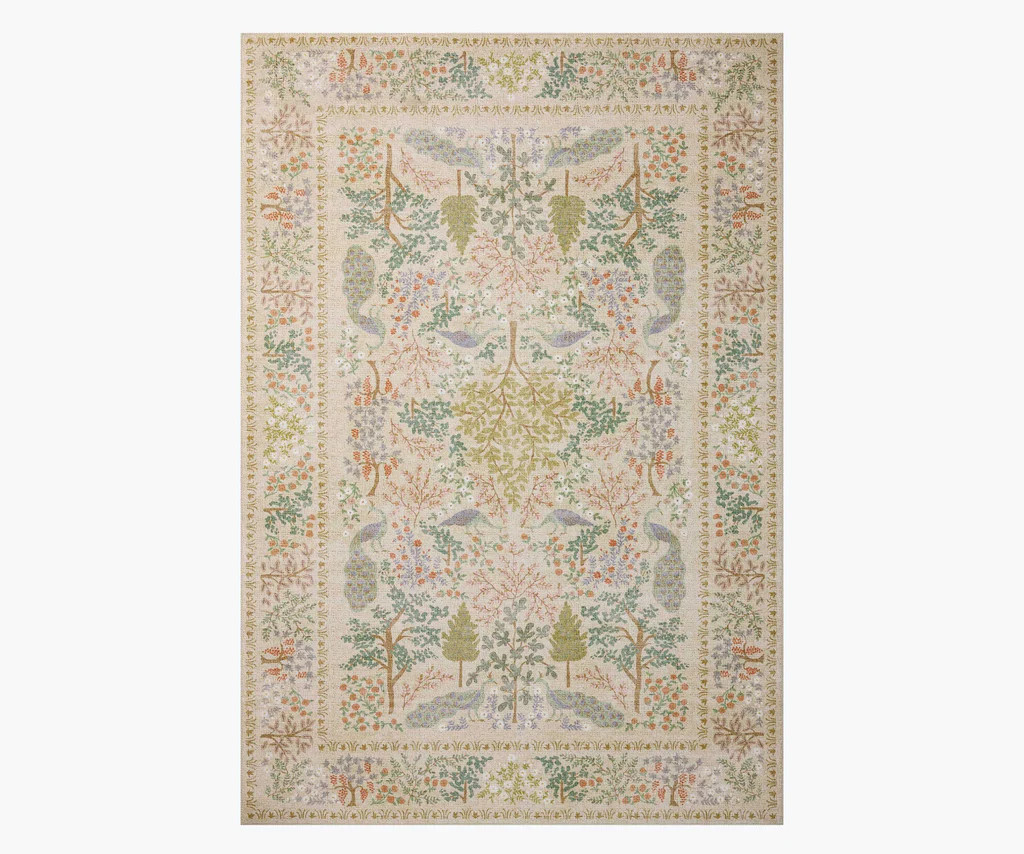 Canopy Peacock Forest Printed Rug - Cream | Rifle Paper Co.
