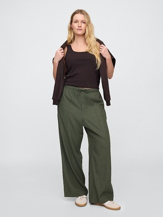 Mid Rise Linen-Blend Pull-On Wide-Leg Pants | Gap Factory