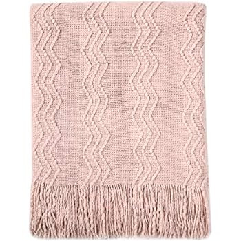 Bourina Textured Solid Soft Sofa Throw Couch Cover Knitted Decorative Blanket, 50" x 60", Pink | Amazon (US)