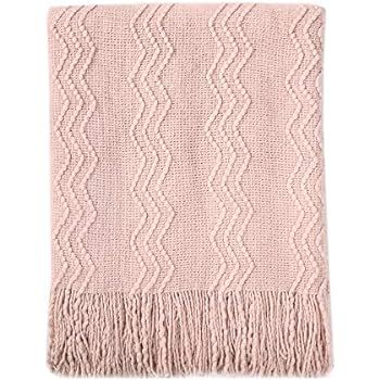 Bourina Textured Solid Soft Sofa Throw Couch Cover Knitted Decorative Blanket, 50" x 60", Pink | Amazon (US)