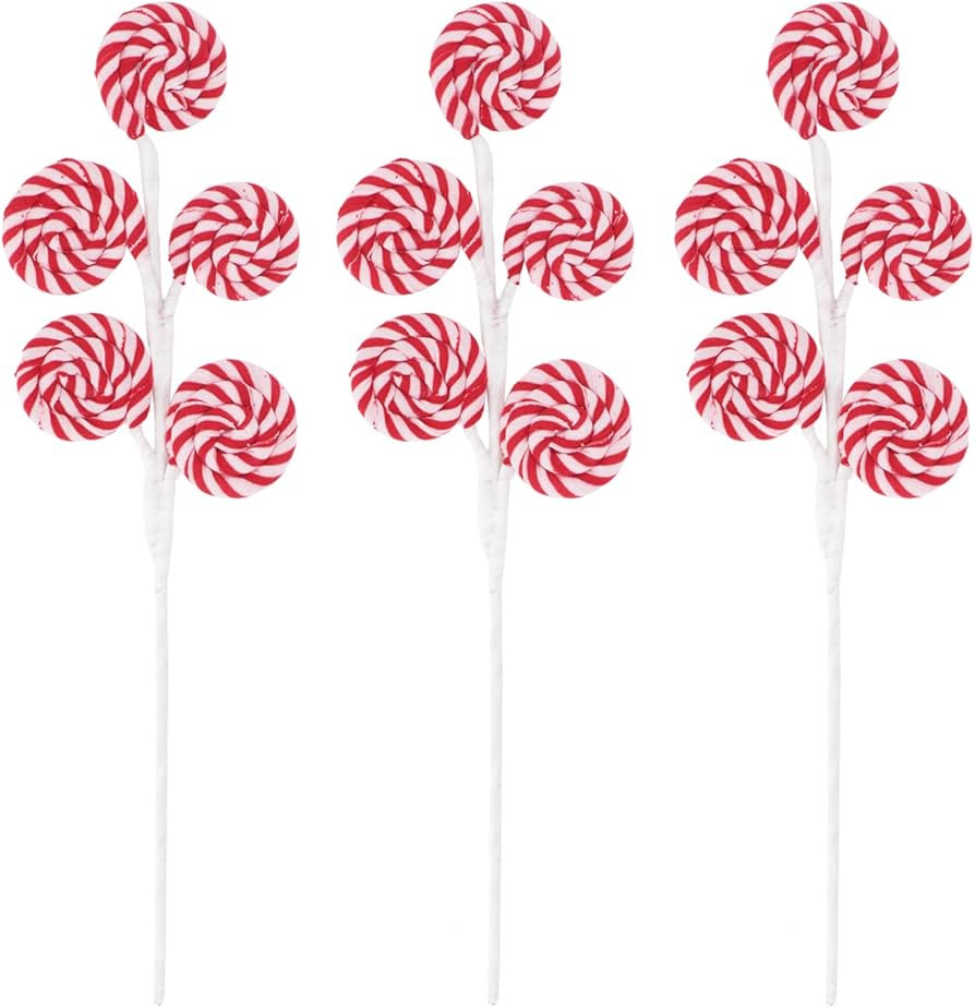 3 Pcs Christmas Candy Picks Lollipop Sprays 15.7" Red White Candy Lollipop Ornament Peppermint St... | Amazon (US)