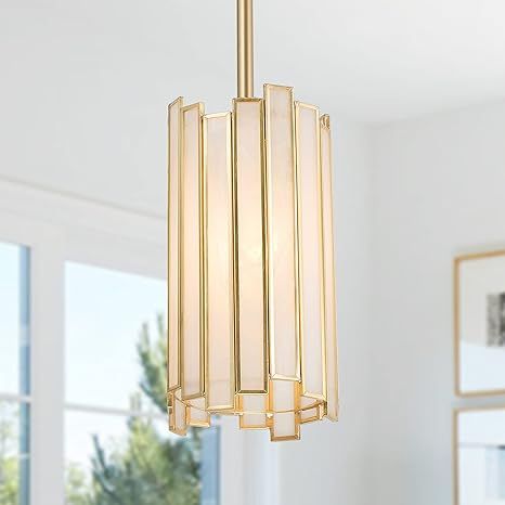 Optimant Lighting Gold Pendant Lighting, Modern Tiffany Glass Cylinder Hanging Light Fixture for ... | Amazon (US)