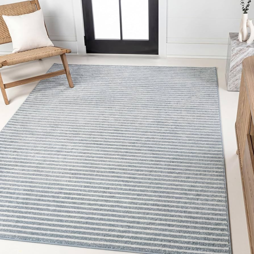 JONATHAN Y Aarhus High-Low Striped Blue Indoor/Outdoor Area Rug 4x6, Minimalist Geometric, Classi... | Amazon (US)