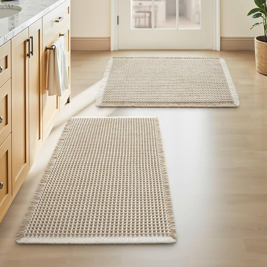 Upgraded Waffle Bath Mat Set of 2 Absorbent Non Slip Bathroom Mat 18" x 30" | Amazon (US)