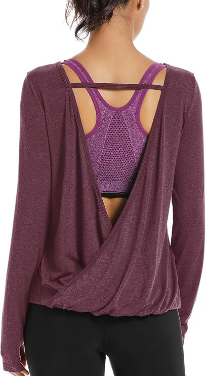 Muzniuer Women's Long Sleeve Open Back t-Shirts Loose Backless Yoga t-Shirts Thumbhole t-Shirts | Amazon (US)