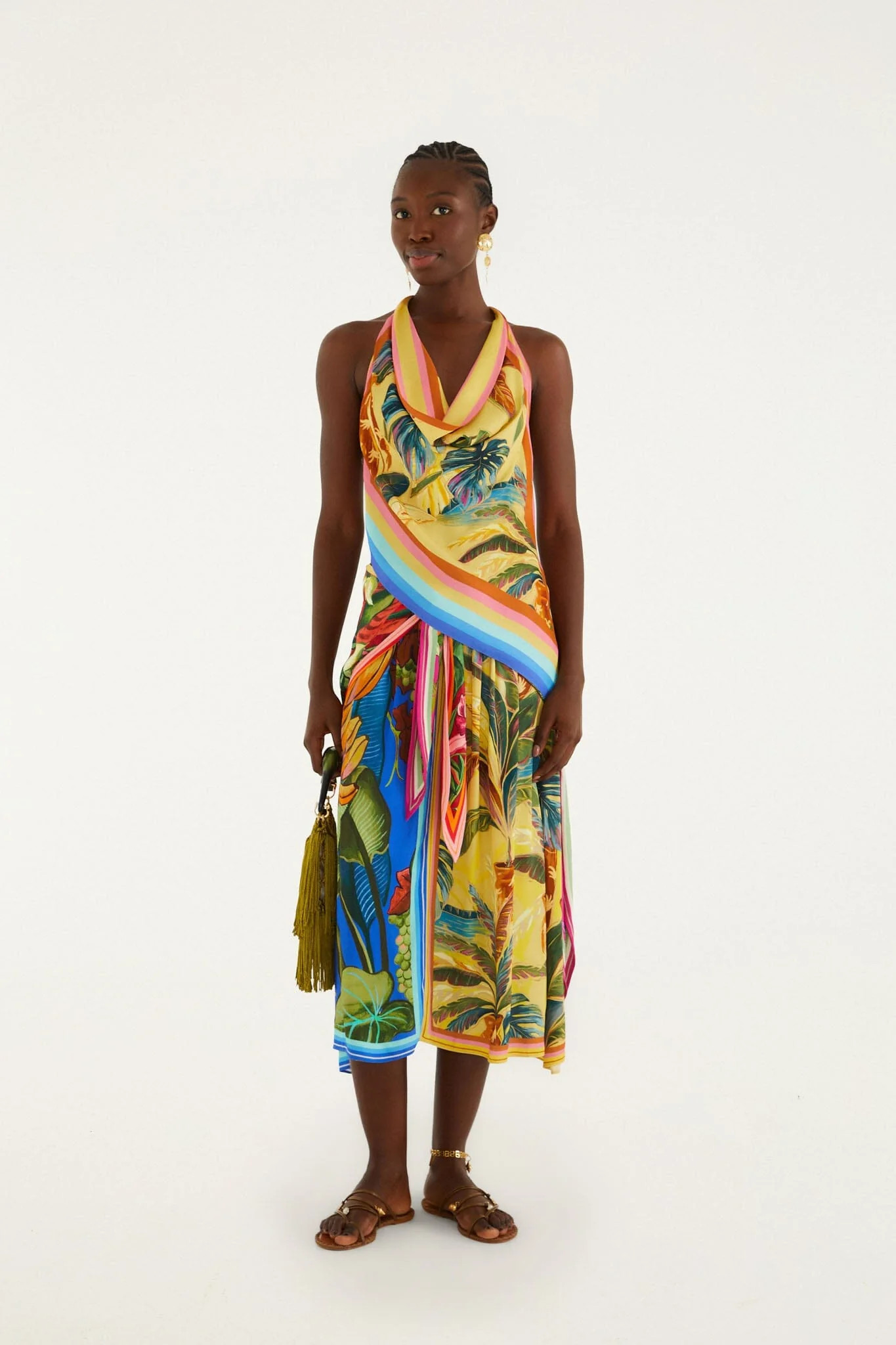 Multicolor Rainbow Summer Mixed Scarves Lenzing\u0099 Ecovero\u0099 Viscose Midi Skirt | FARM Rio | FarmRio (US)