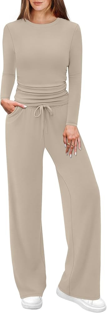 WIHOLL Lounge Sets for Women 2 Piece Wide Leg Pants Matching Sets | Amazon (US)