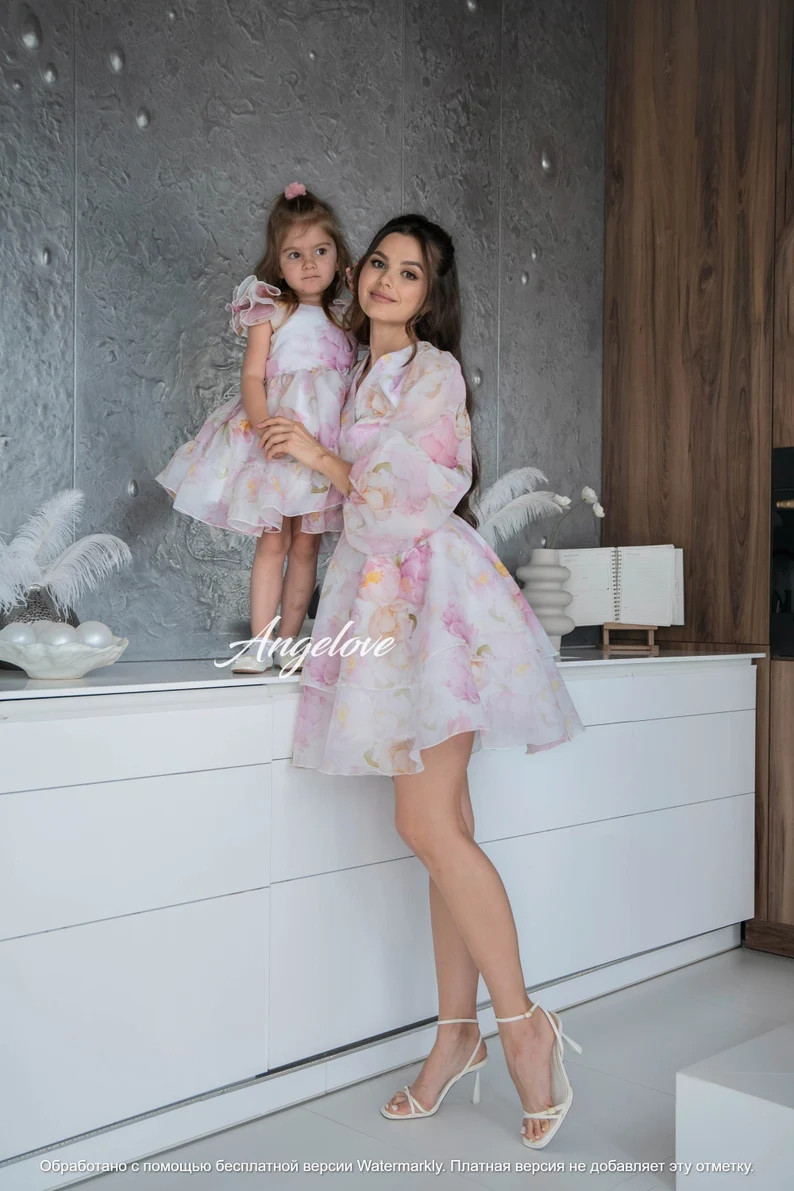 Matching Dresses Mom and Daughter -  Floral print organza - Wedding gest Birthday Photo shoot out... | Etsy (US)