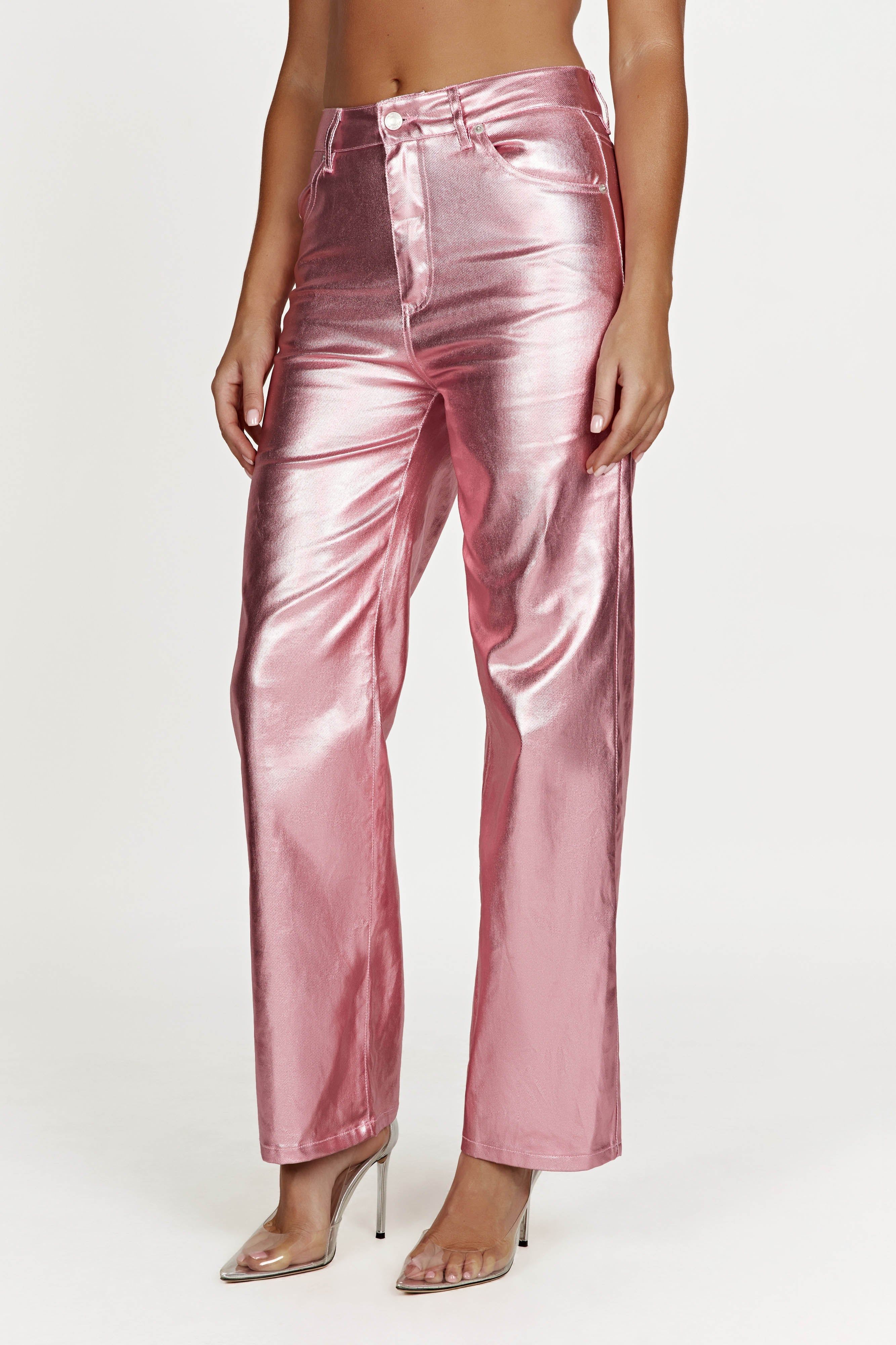 Minnie Metallic Straight Jean - Metallic Pink | MESHKI US