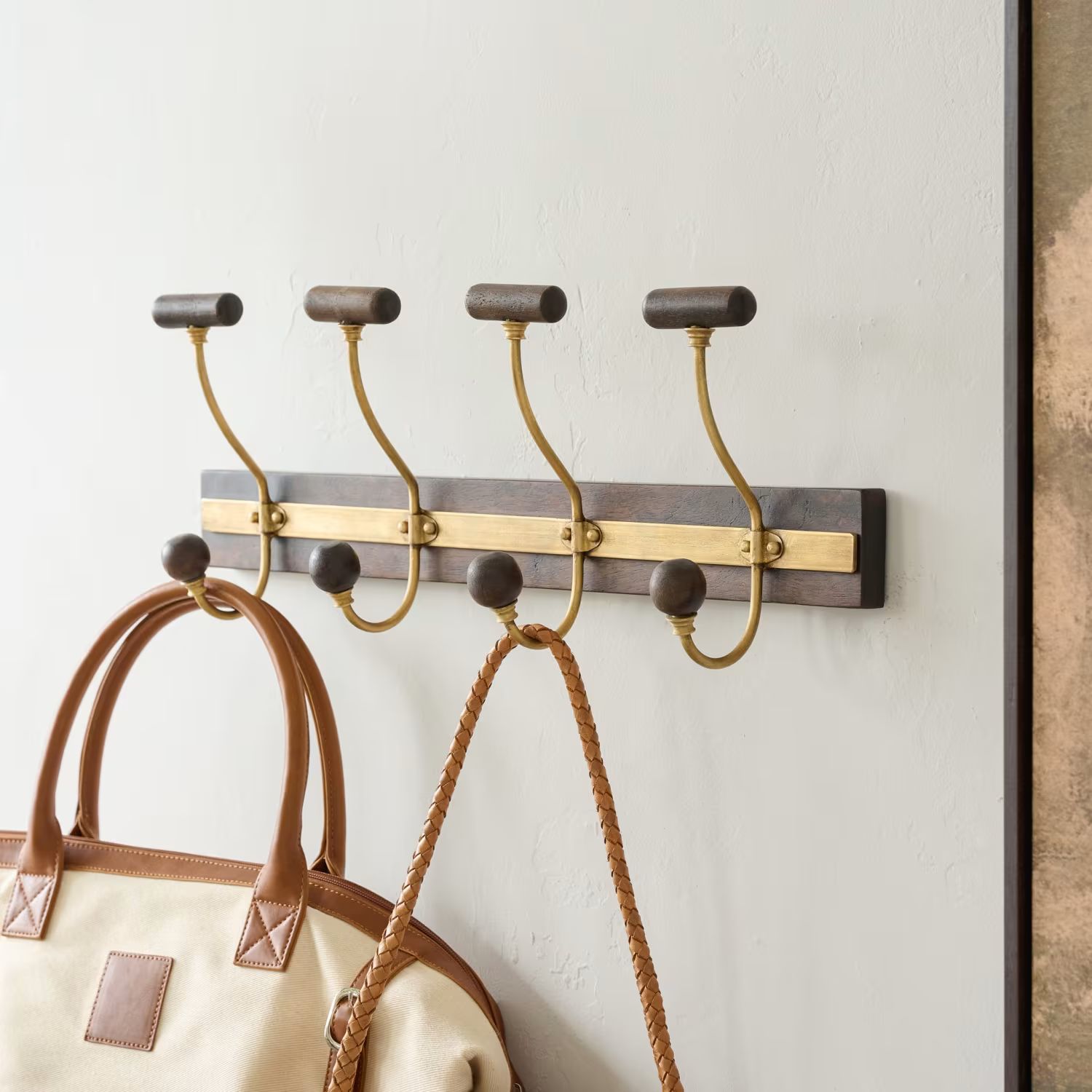Grant Wood and Brass Hook Rack | Magnolia