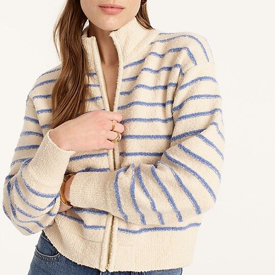 Zip-up cotton bouclé sweater in stripe | J.Crew US